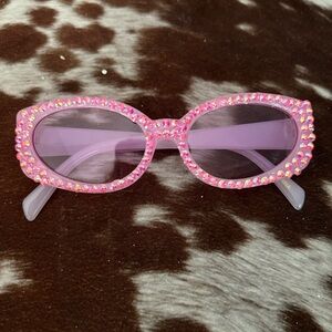 Pink Rhinestone Oval Sunglasses handmade